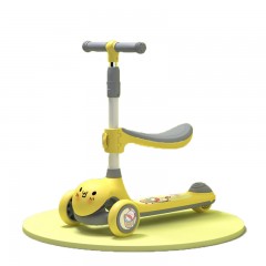 airud三合一滑板车儿童1-2-3-6岁宝宝可坐可骑滑男小孩女孩公主款滑滑溜溜车 黄色