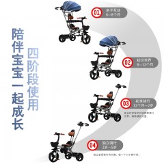 airud艾尚美多功能儿童三轮车推椅两用2-3-6宝宝推车日常郊外遛娃神器 蓝色