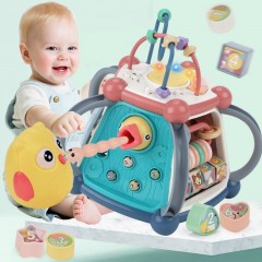 丹米琦 婴儿童玩具手拍拍鼓0-3岁多功能游戏桌音乐宝宝七面体啄木鸟抓虫游戏